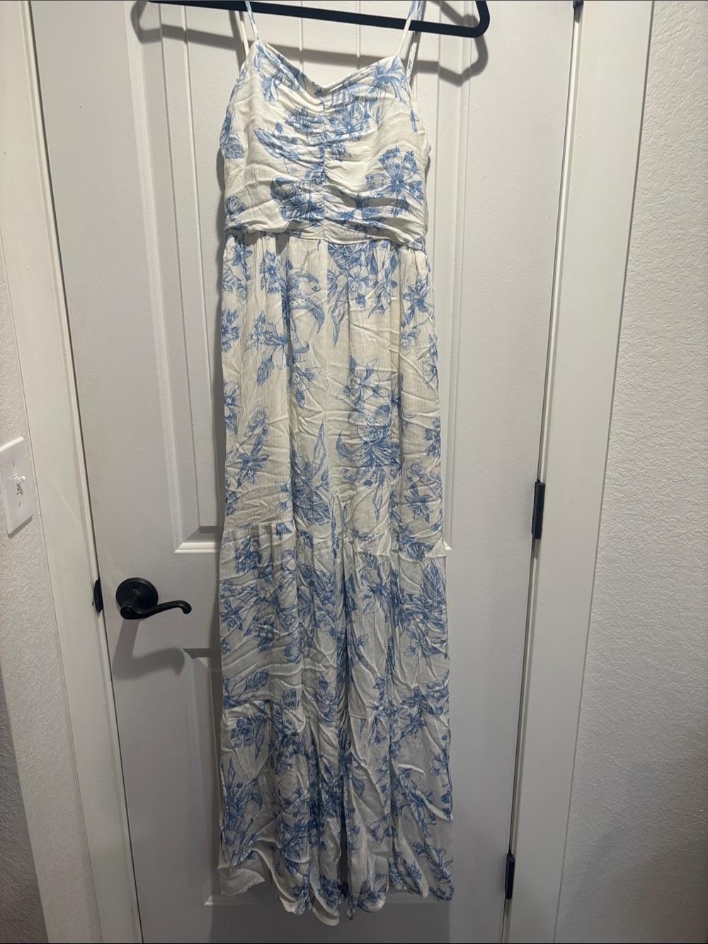Promesa White Dress with Blue Floral Print